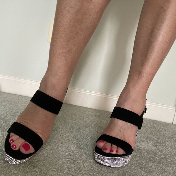 Qupid Black and Rhinestone Platform Heels - Picture 6 of 7